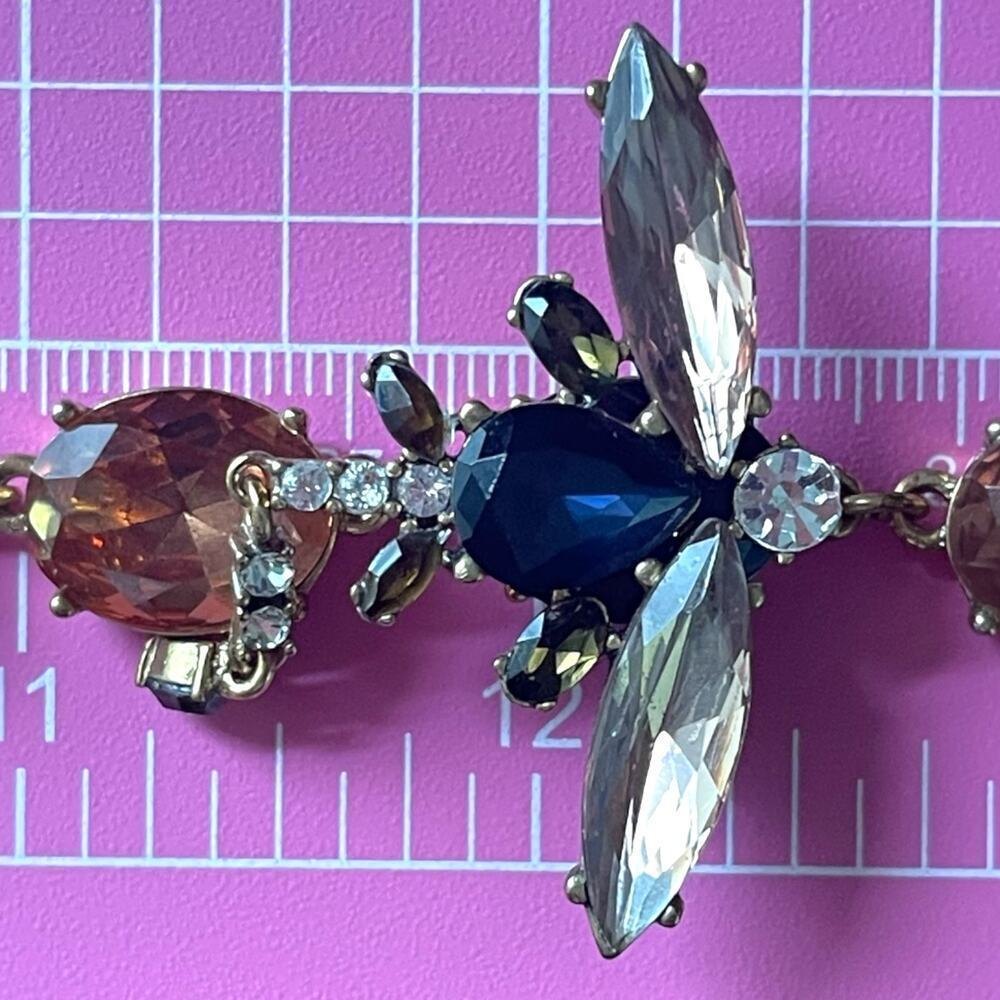 Vintage Ann Taylor Dragonfly Necklace Gold Tone Multi Facet Jewel Tone Statement - Picture 5 of 8